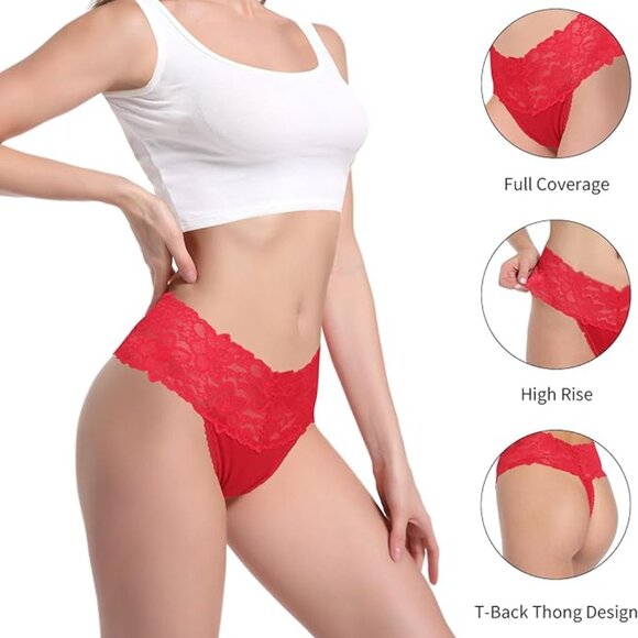 Other - NWT High Waisted Lace Trimmed Thong Underwear - M/L